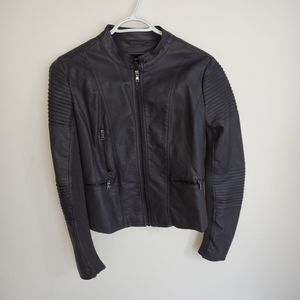 Dark Grey Leather Biker Jacket